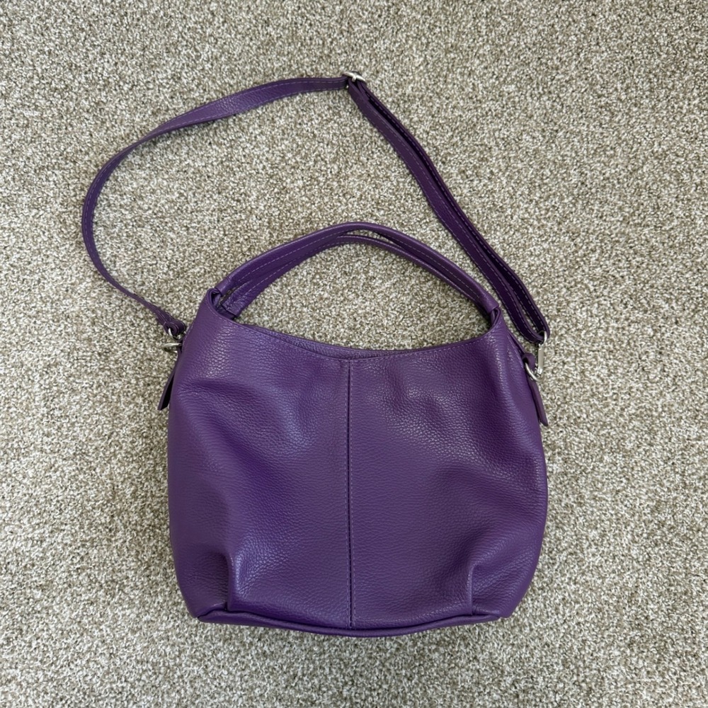 Purple Leather Satchel Bag Made In Italy Silver Hardware